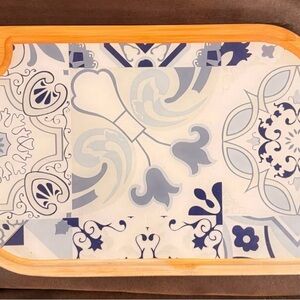 2 Blue Pattern cutting board with Bamboo Trim